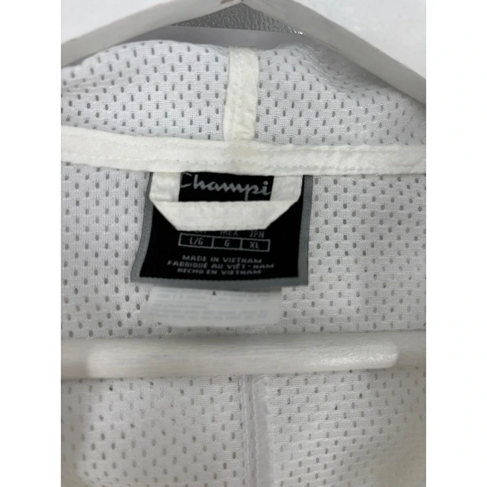 Champion‎ Windbreaker Jacket Womens L White Neon Colorblock Mesh Quarter Zip